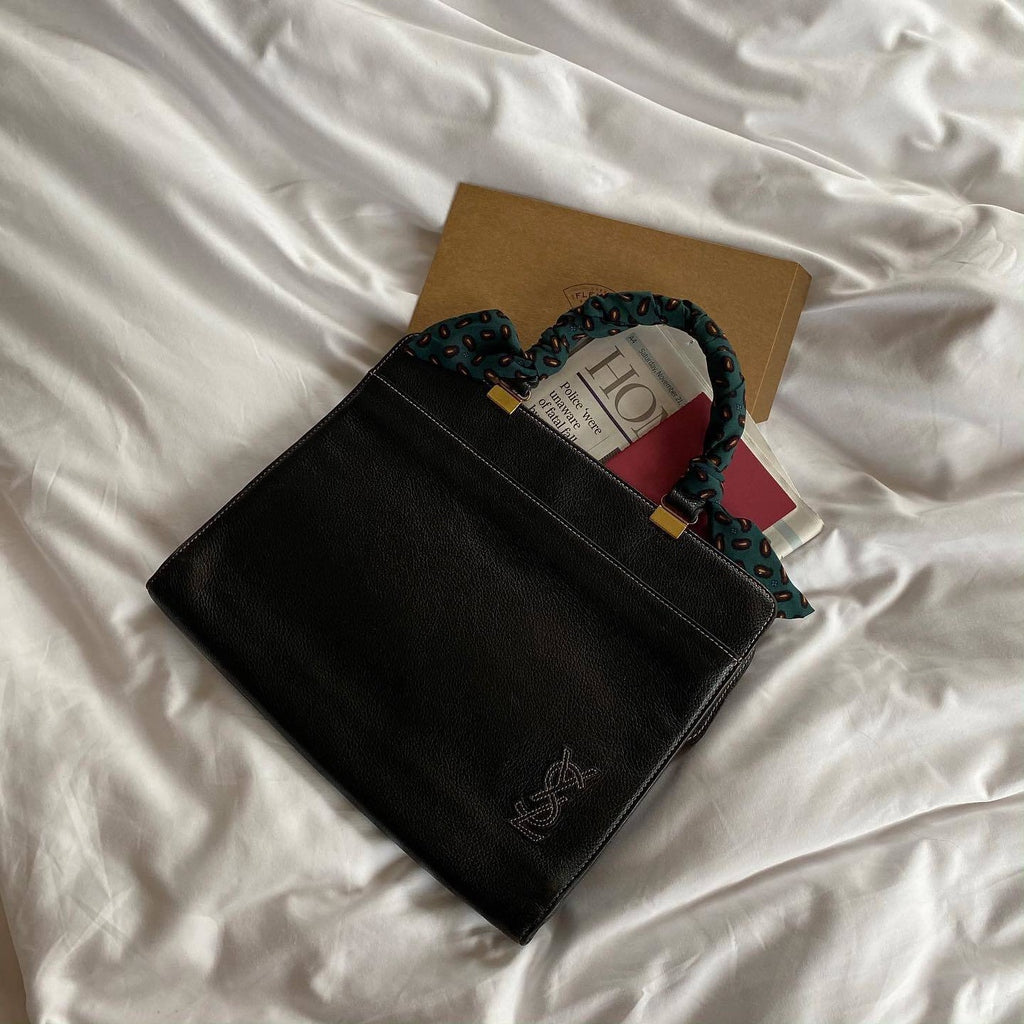 YVES SAINT LAURENT |Sleek Leather Document Bag 🖤 Minimal Chic & Versatile Handle Wrap