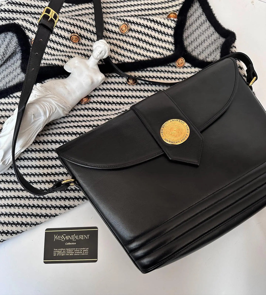YVES SAINT LAURENT |Gold Medallion Shoulder Bag 🖤✨ Rare Vintage with Logo Detailing