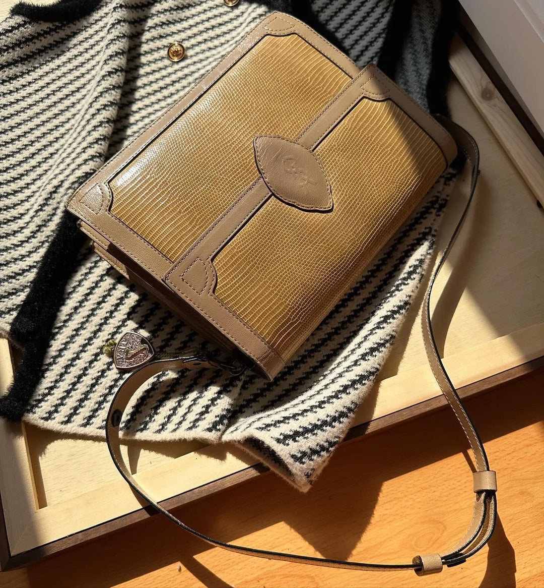 YVES SAINT LAURENT |Earth-Toned Lizard Leather Shoulder Bag 🤎✨ JRA Certified Exotic Elegance