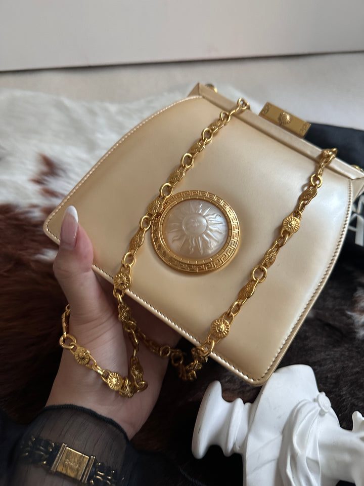 Versace Vintage “Sun God” Moonlight Box Bag 🌞✨ | Radiant Elegance from the House of Versace