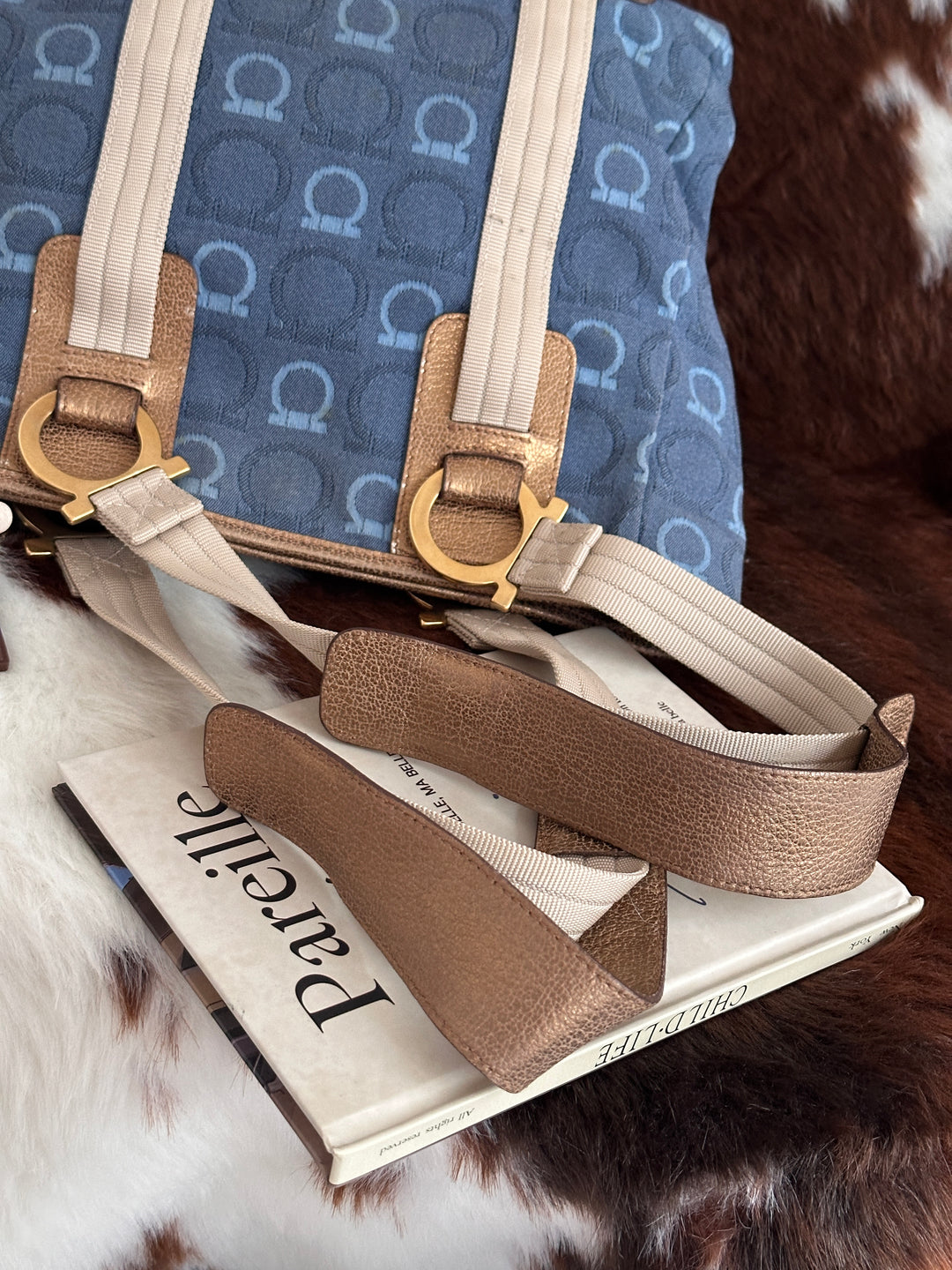 Ferragamo Monogram Small Tote Bag ✨🤎💙｜Signature Gancini Pattern・Lightweight Canvas・Everyday Essential