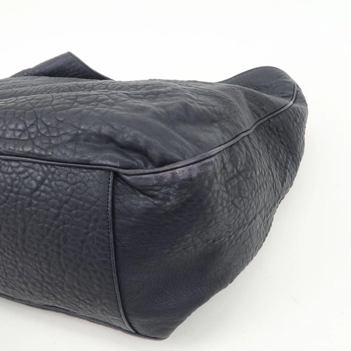 SAINT LAURENT Leather One Shoulder Bag Hand Bag Navy Silver HDW