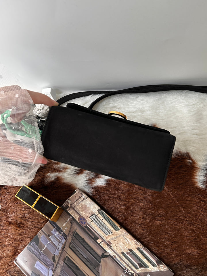 Ferragamo Suede Mini Crossbody Bag 🖤｜Gancini Gold Hardware・Compact Mini Size・Classic Elegant
