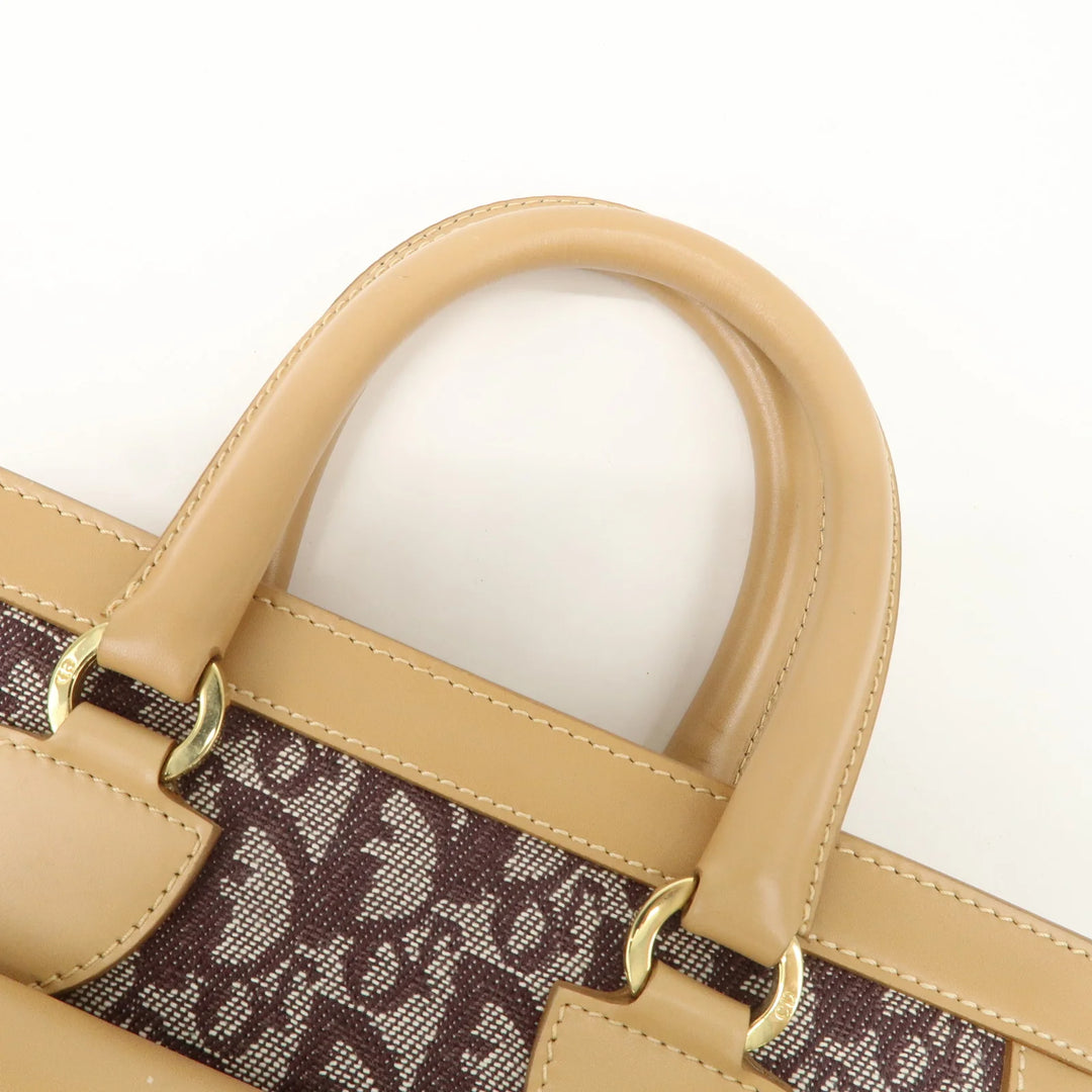 Christian Dior Trotter Jacquard Leather Hand Bag Brown Gold HDW
