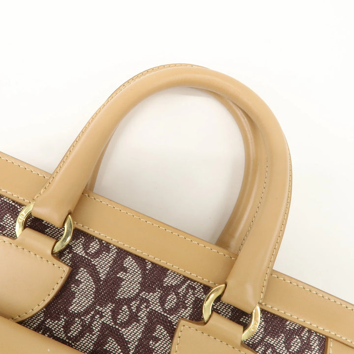 Christian Dior Trotter Jacquard Leather Hand Bag Brown Gold HDW