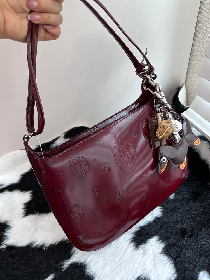 Cartier Happy Birthday Embossed Hobo Bag ❤️｜Glossy Patent Leather・Iconic Logo Embossing・Rare Vintage Piece