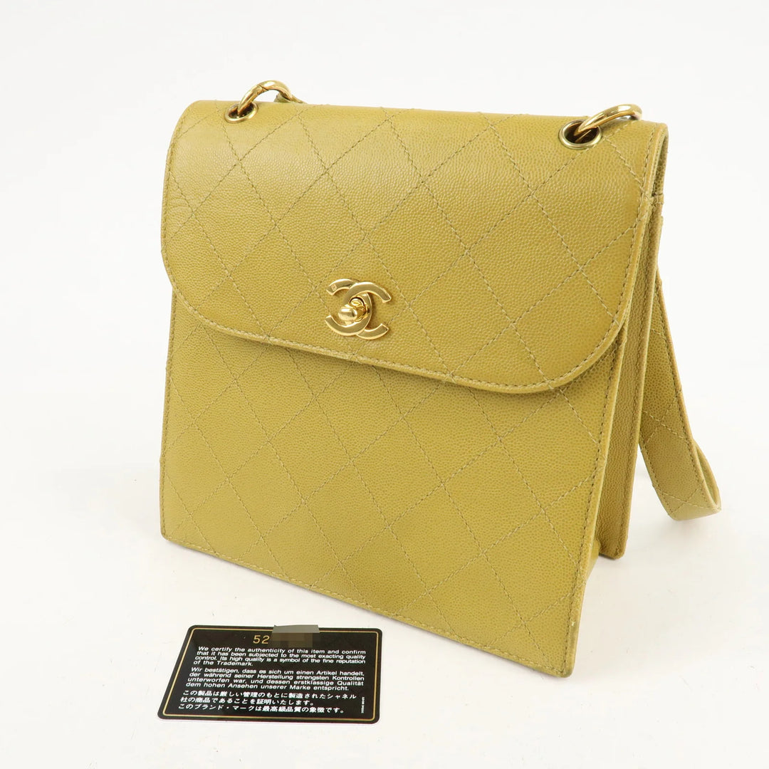 CHANEL Matelasse Caviar Skin Shoulder Bag Yellow Used