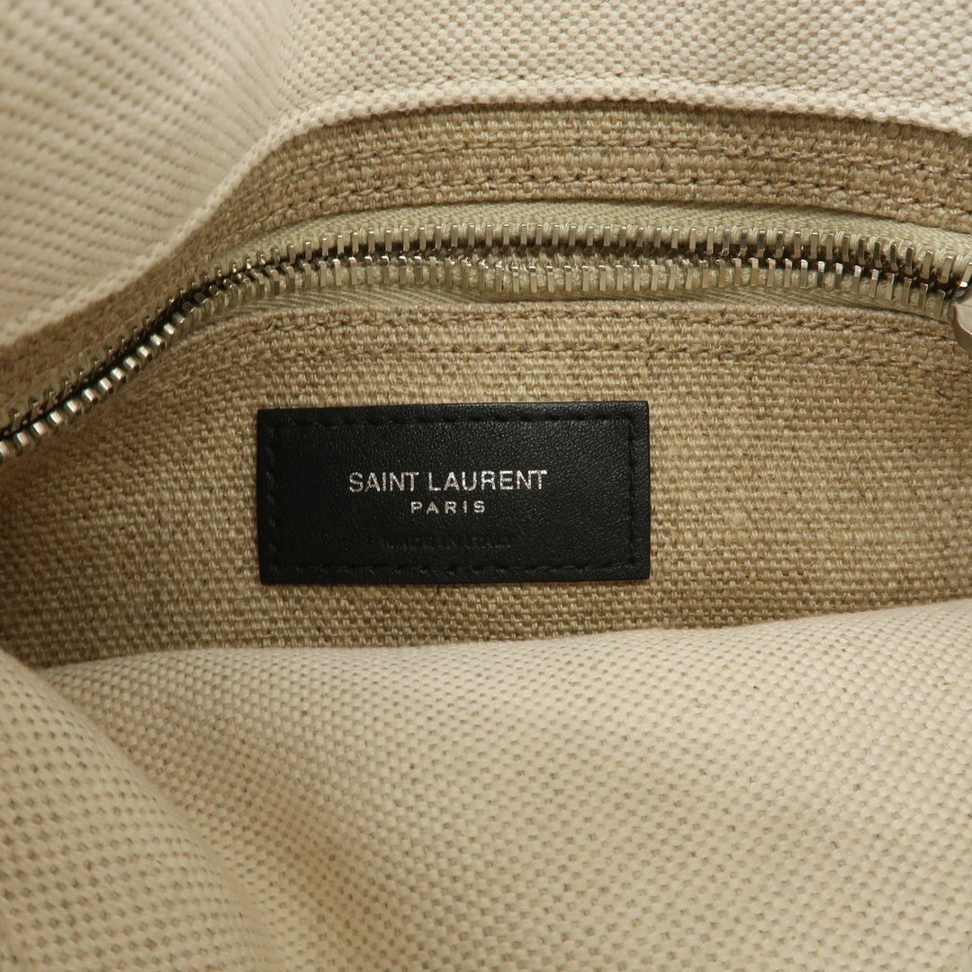 SAINT LAURENT Leather Canvas 2Way Bag Back Pack Natural 710272 Used