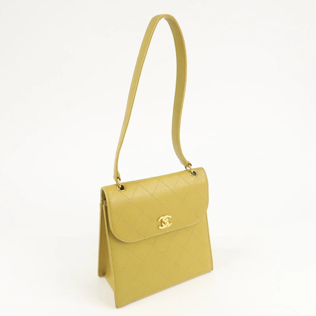 CHANEL Matelasse Caviar Skin Shoulder Bag Yellow Used