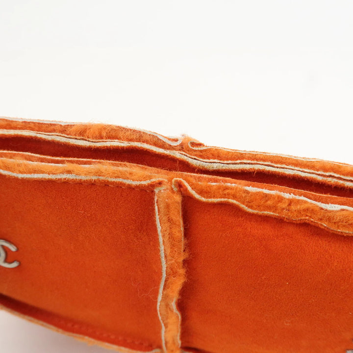 CHANEL Logo Mouton Clutch Bag Cosmetic Pouch Makeup Bag Orange