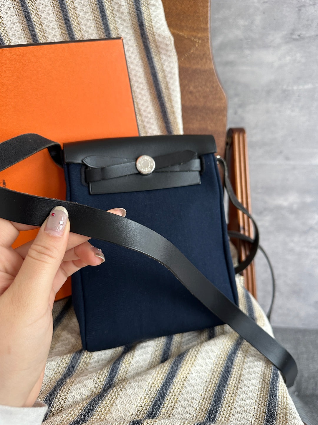 Hermès Mini Herbag Crossbody – Navy & Black ✨
