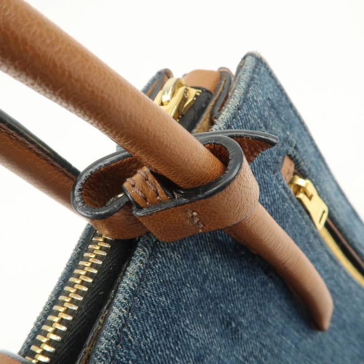 MIU MIU Madras Convertible Denim Leather 2Way Bag Hand Bag 5BA104