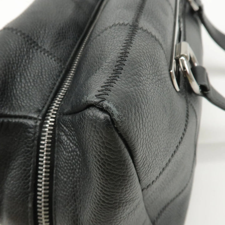 CHANEL Chocolate Bar Lamb Skin Boston Bag Black A26135 Used
