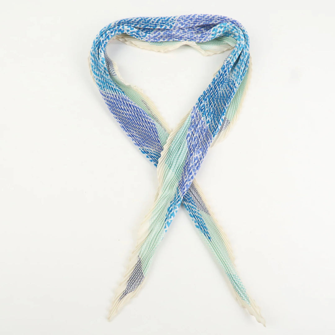 Hermes Pleated Carré Scarf Silk 100% H Logo Blue