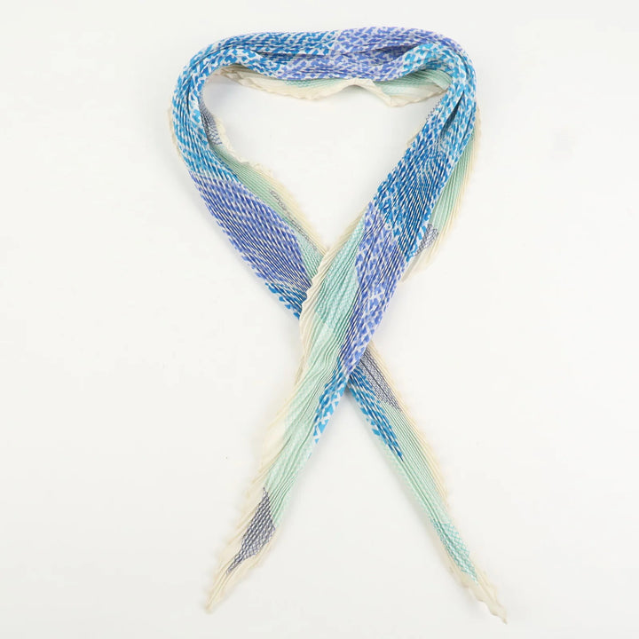 Hermes Pleated Carré Scarf Silk 100% H Logo Blue