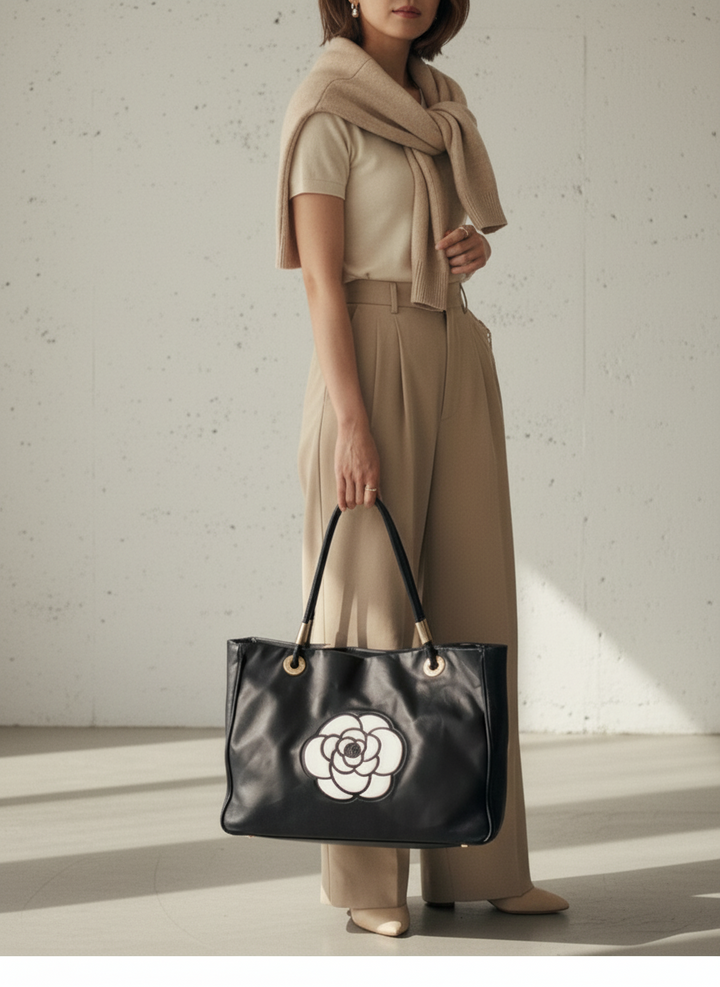 Chanel Reversible Camellia Tote 🖤✨｜Two Looks in One・Black Leather・Statement Vintage Tote