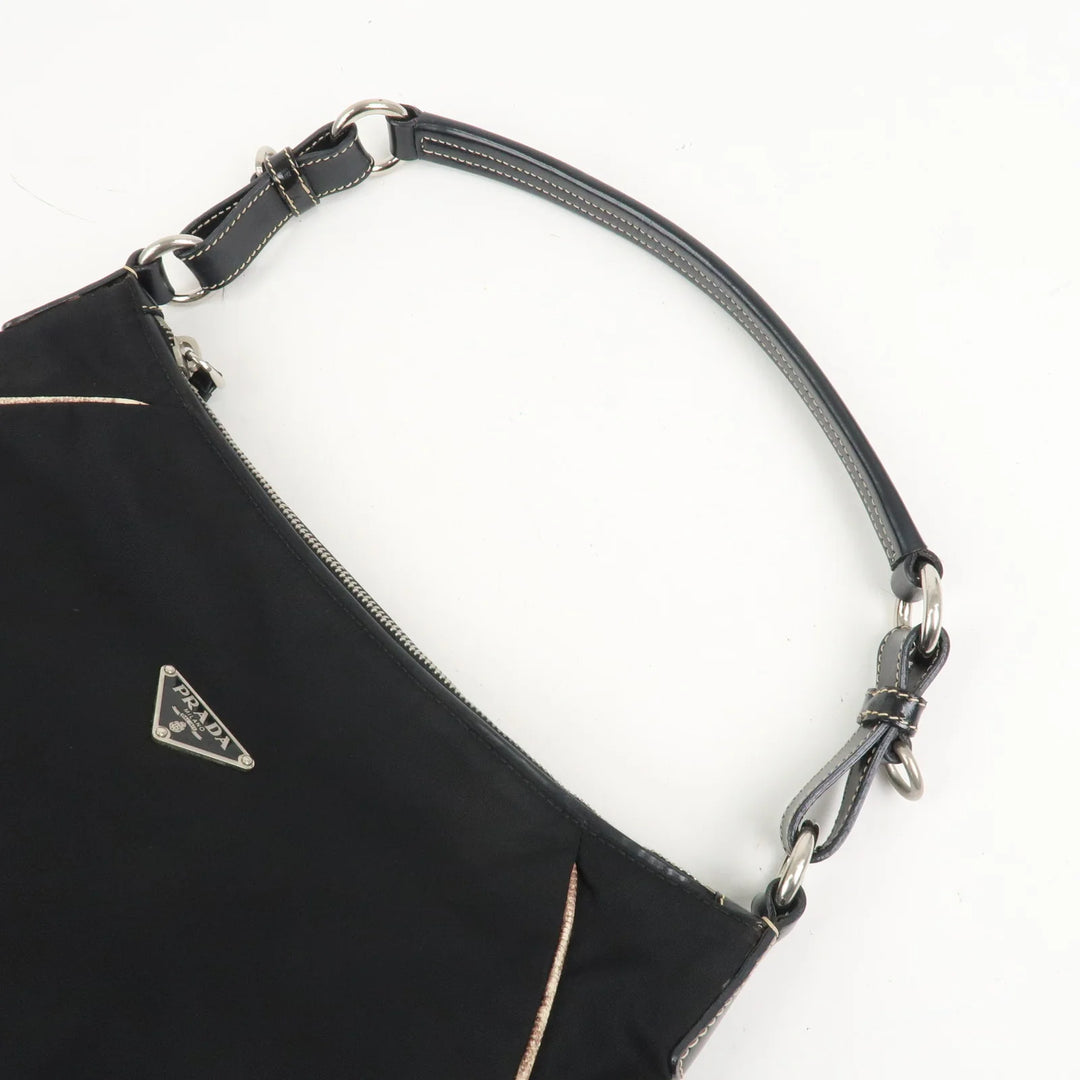PRADA Triangle Logo Nylon Leather Shoulder Bag Black BR2840