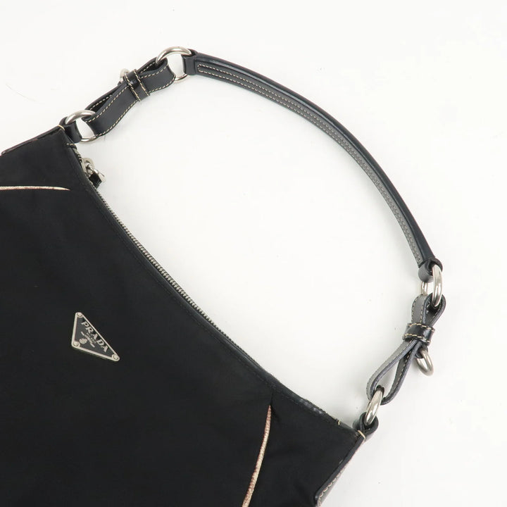 PRADA Triangle Logo Nylon Leather Shoulder Bag Black BR2840