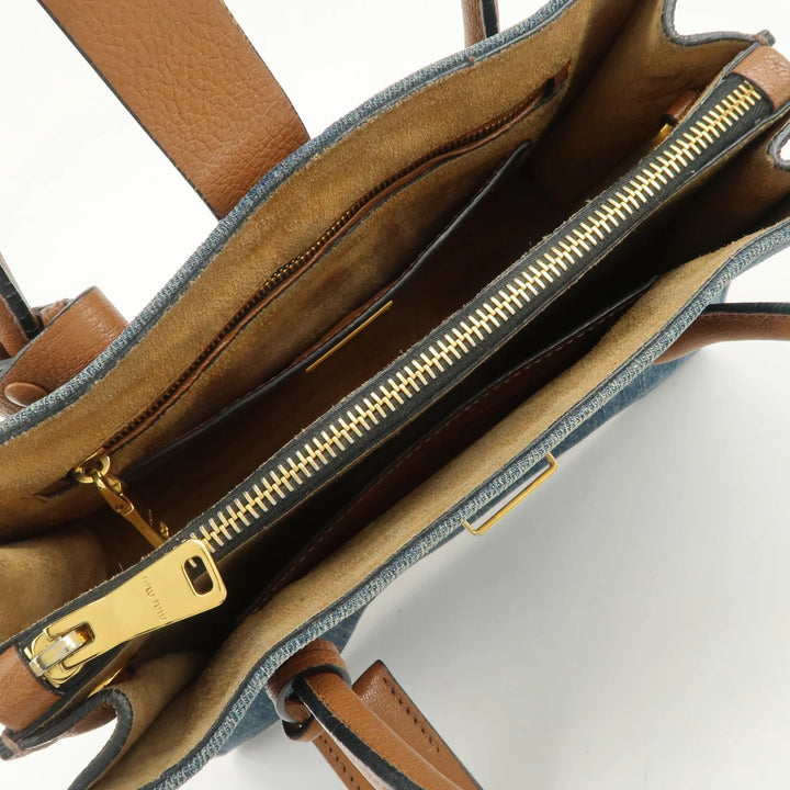 MIU MIU Madras Convertible Denim Leather 2Way Bag Hand Bag 5BA104