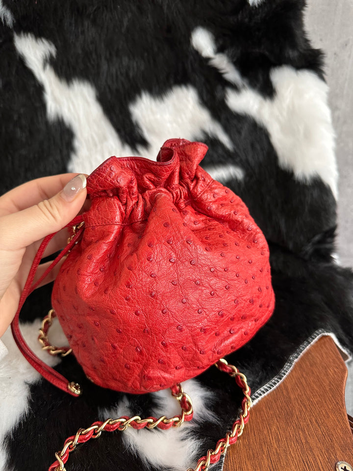 Chanel Ostrich Leather Mini Drawstring “Siu Mai” Bag ❤️✨