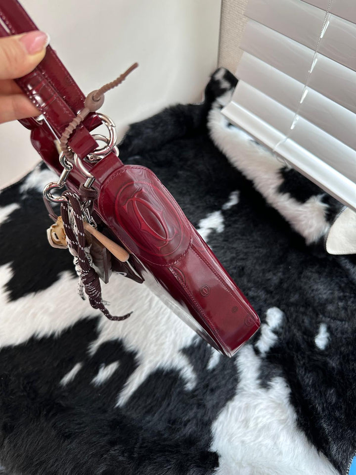 Cartier Happy Birthday Embossed Hobo Bag ❤️｜Glossy Patent Leather・Iconic Logo Embossing・Rare Vintage Piece