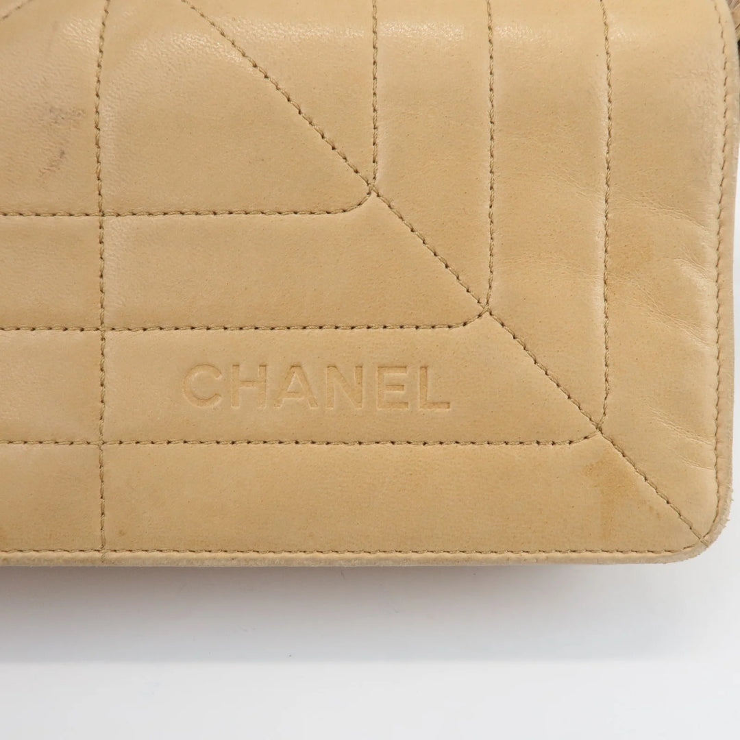 CHANEL Lamb Skin Shoulder Bag Silver Hardware Beige Used