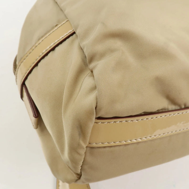 PRADA Logo Nylon Patent Leather Mini Boston Bag Beige BR3150