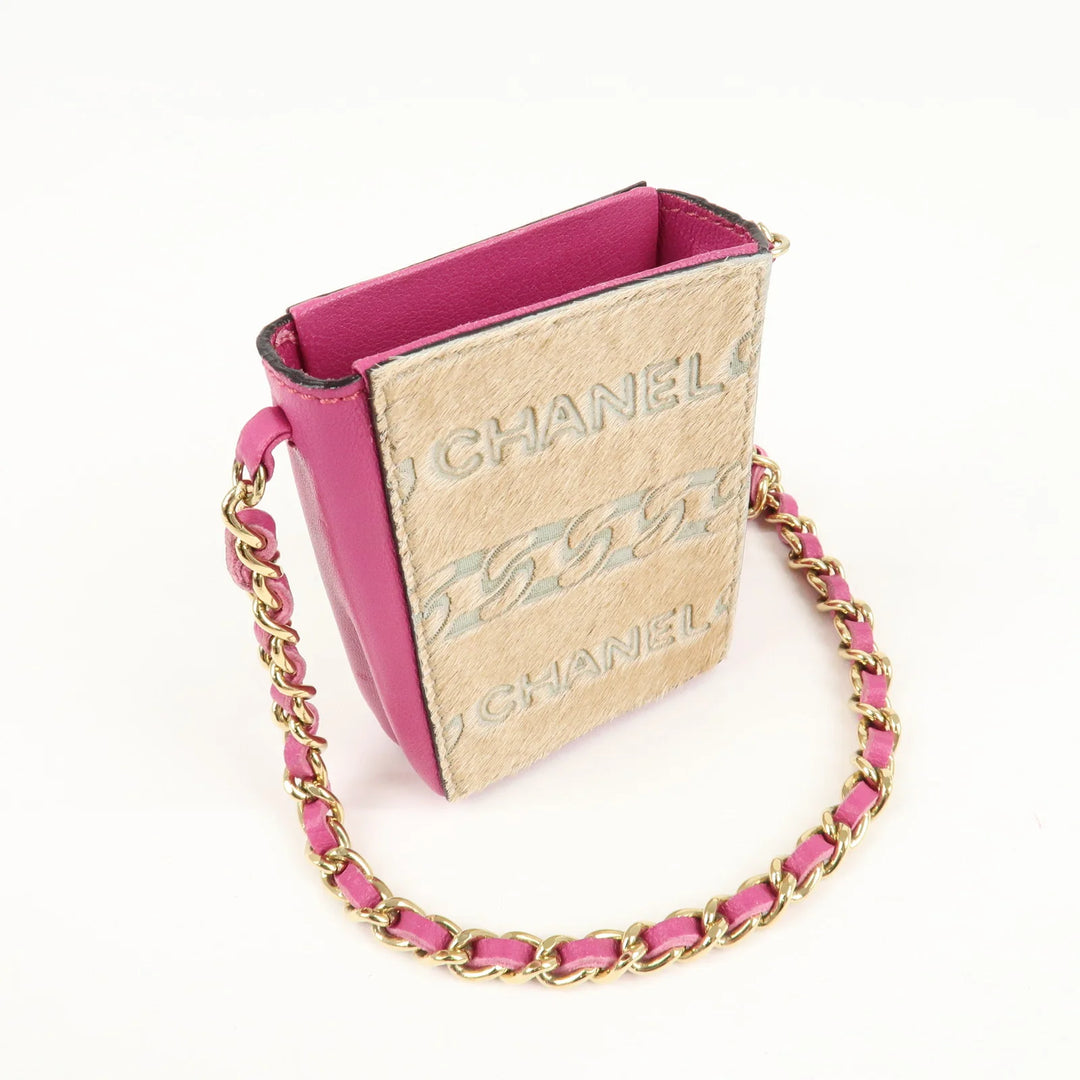 CHANEL Unborn Calf Lamb Skin Chain Shoulder Cigarette Case Used