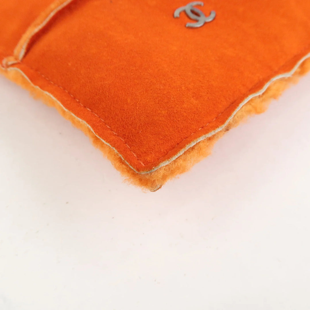 CHANEL Logo Mouton Clutch Bag Cosmetic Pouch Makeup Bag Orange
