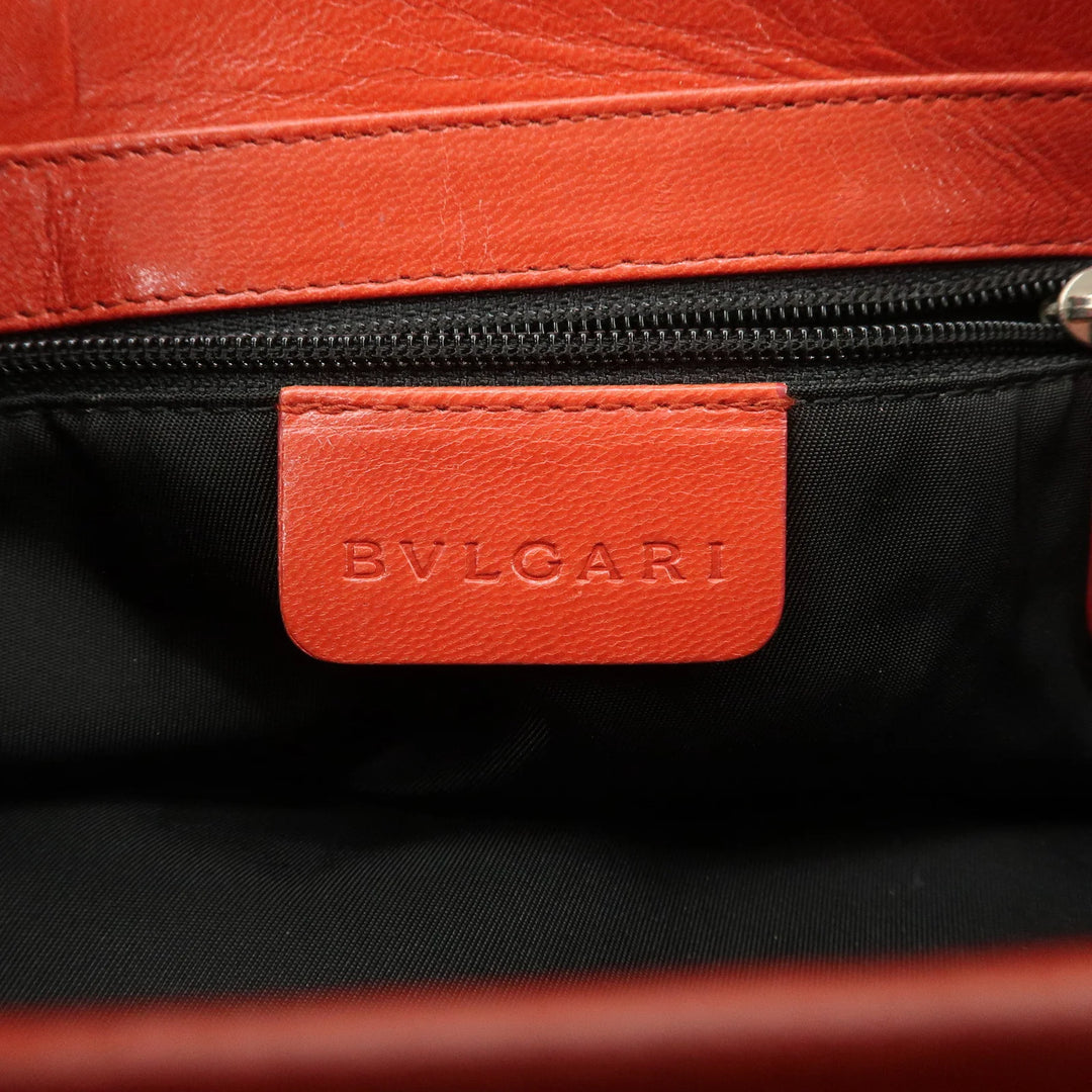 BVLGARI Logo Mania Leather Canvas Shoulder Bag Beige Red