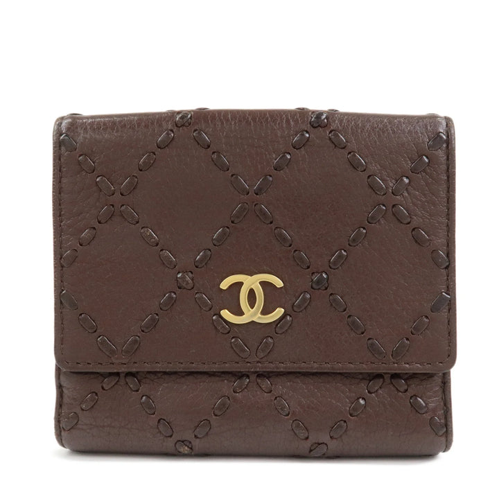 CHANEL COCO Mark Wild Stitch Caviarskin Compact Tri-fold Wallet