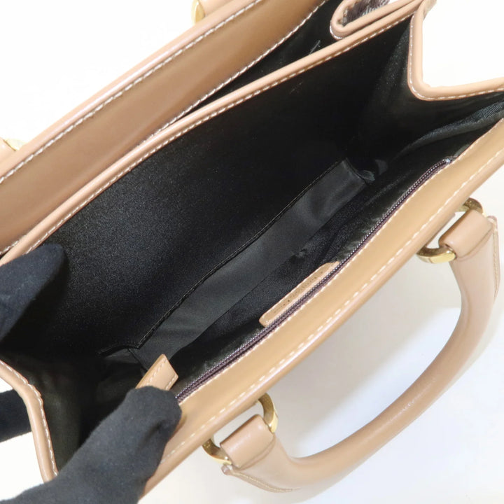 Christian Dior Trotter Jacquard Leather Hand Bag Brown Gold HDW