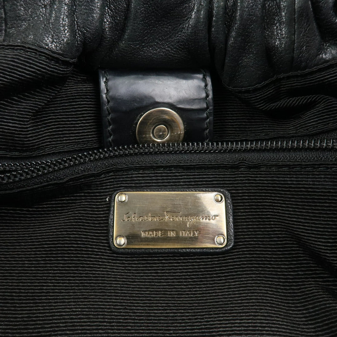 Ferragamo Leather Patent Leather Shoulder Bag Hand Bag Black