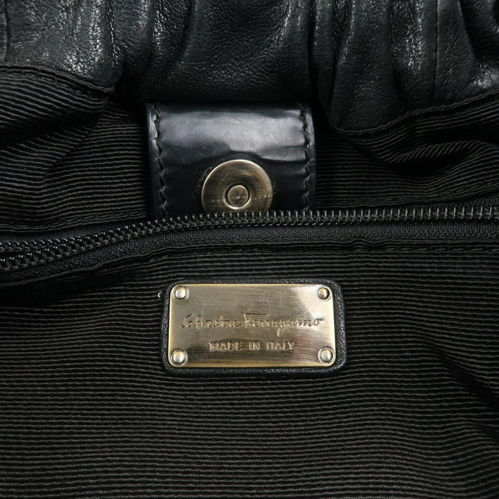 Ferragamo Leather Patent Leather Shoulder Bag Hand Bag Black