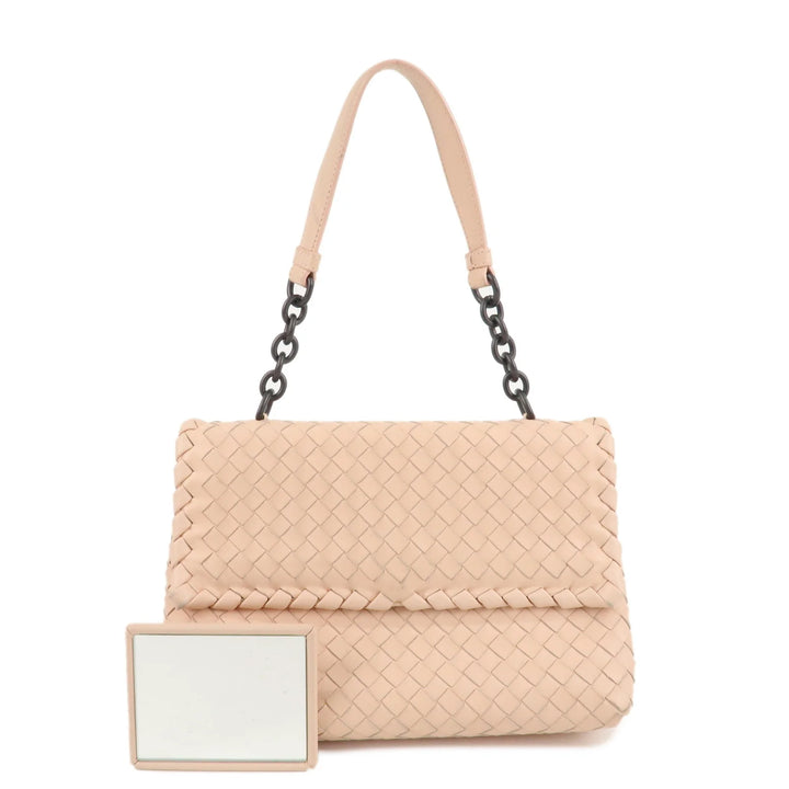 BOTTEGA VENETA Intrecciato Leather Chain Shoulder Bag Pink Beige Used