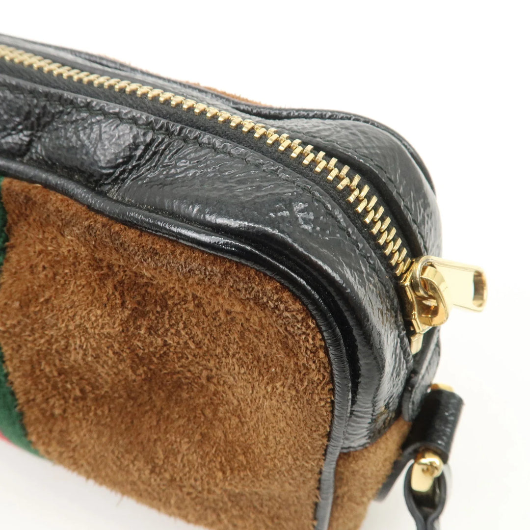 GUCCI Ophidia Sherry Suede Patent Leather Shoulder Bag Brown 573321