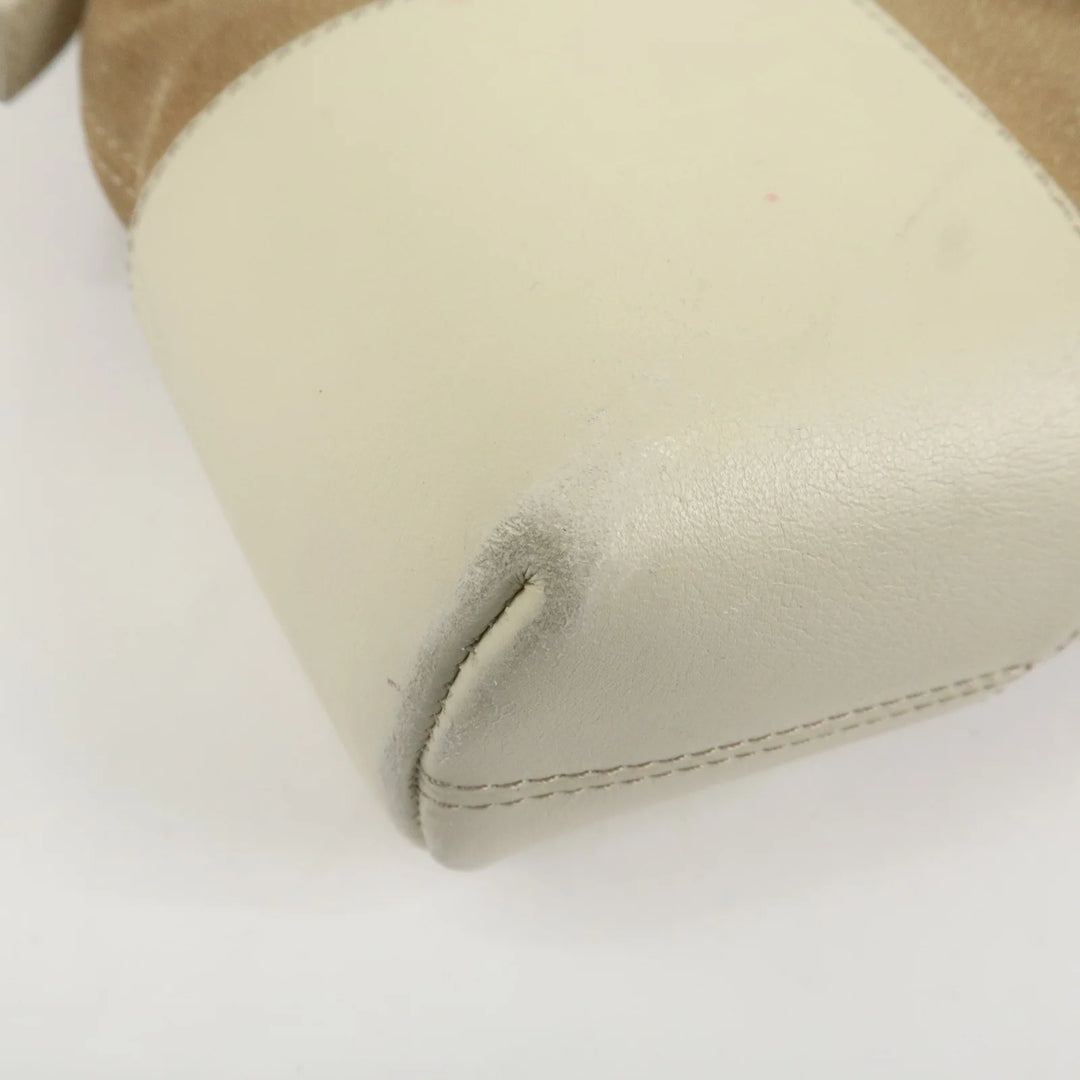 LOEWE Anagram Leather Suede Shoulder Bag Hand Bag Beige Ivory