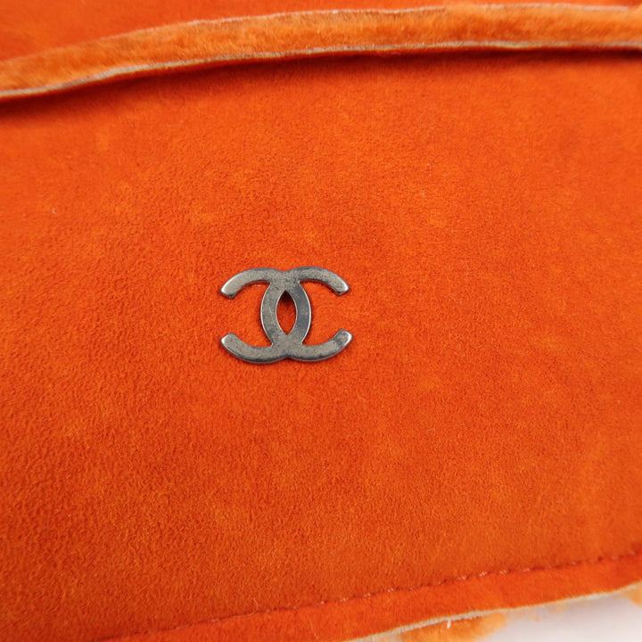 CHANEL Logo Mouton Clutch Bag Cosmetic Pouch Makeup Bag Orange