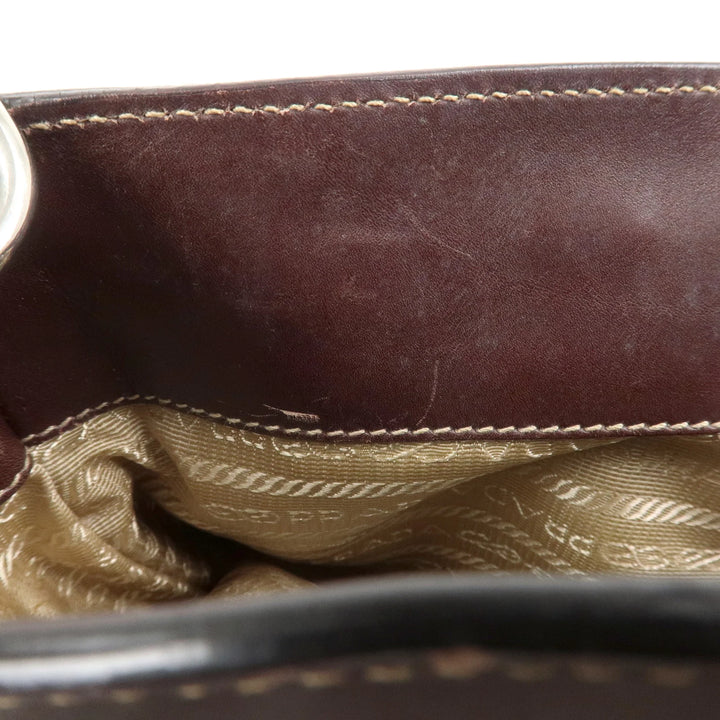 PRADA Logo Jaguard Leather 2way Hand Bag Beige Brown BN1184