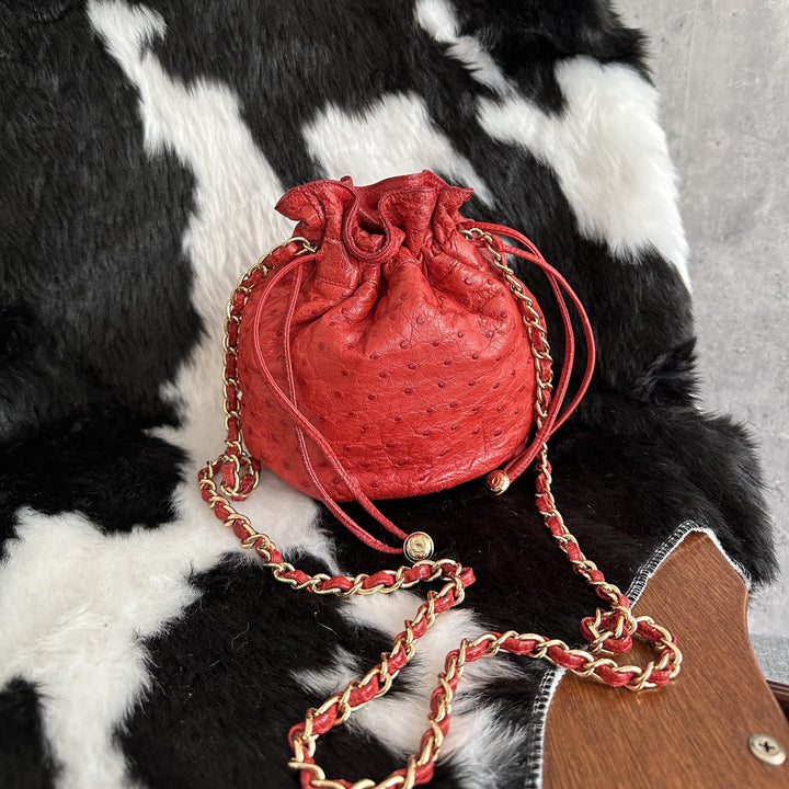 Chanel Ostrich Leather Mini Drawstring “Siu Mai” Bag ❤️✨