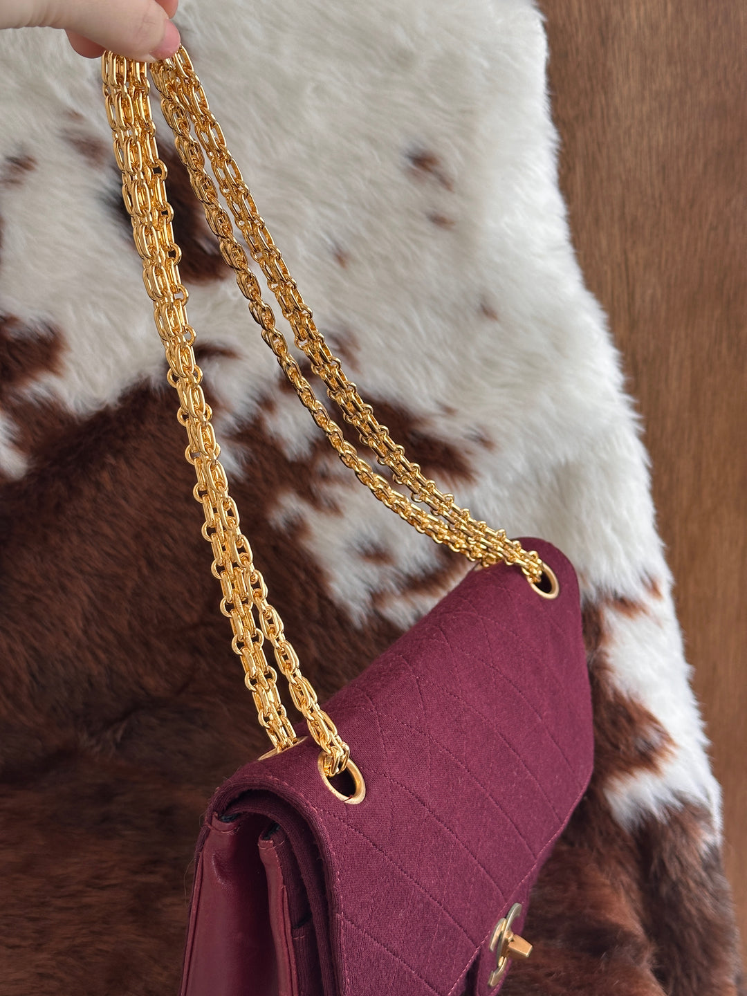 Chanel Vintage Double Flap Bag 23cm ✨🖤｜Rare Hybrid Design・Burgundy Fabric・Iconic Chain Strap