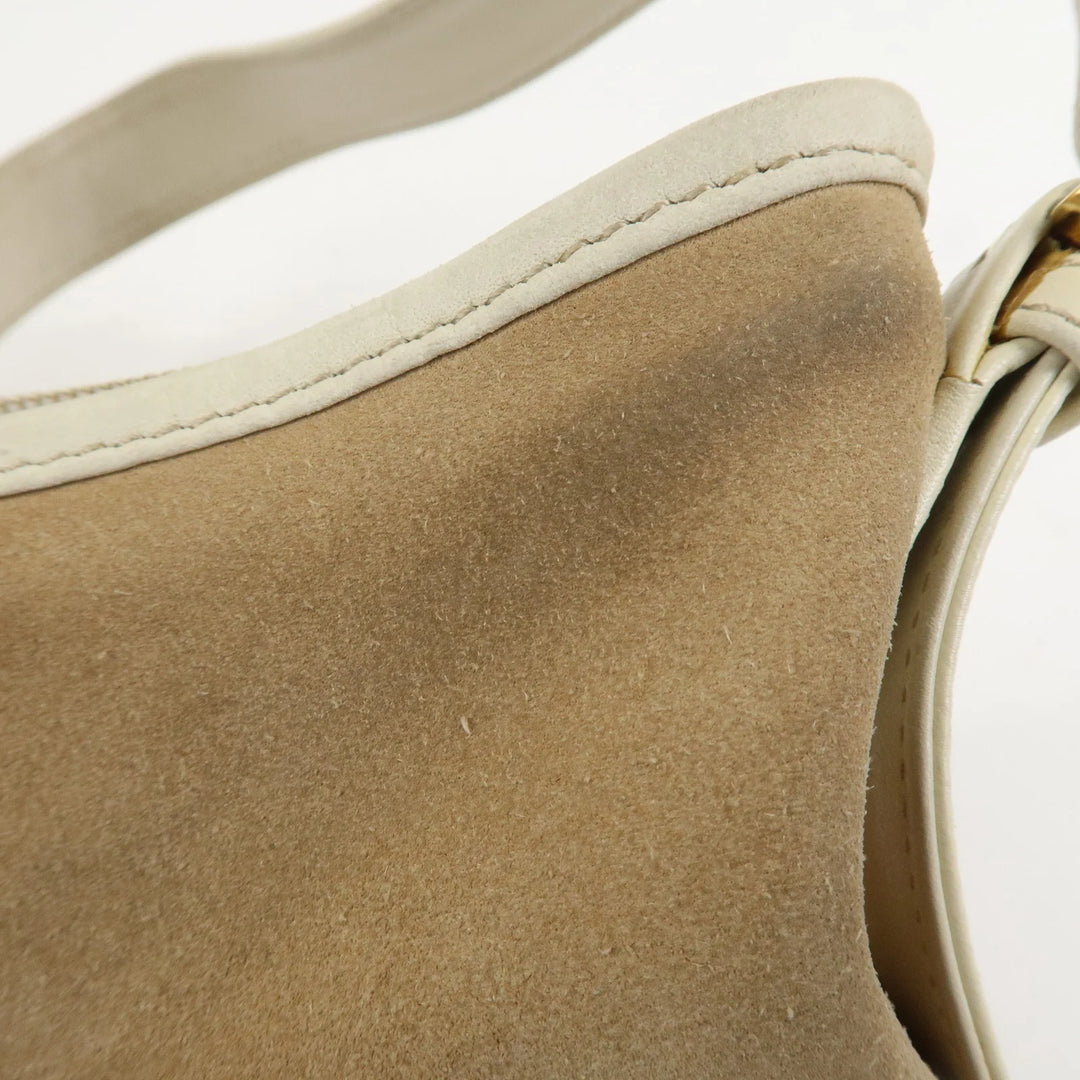 LOEWE Anagram Leather Suede Shoulder Bag Hand Bag Beige Ivory