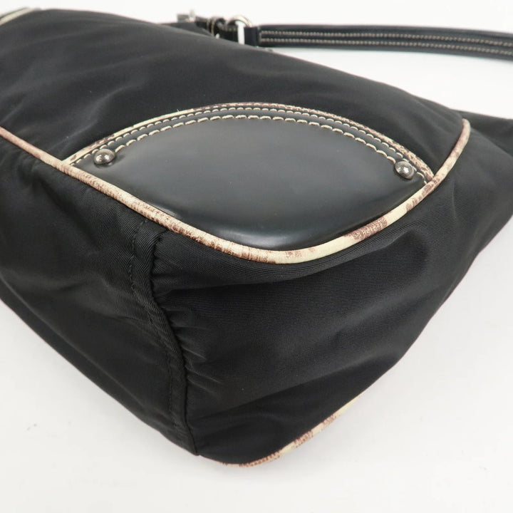 PRADA Triangle Logo Nylon Leather Shoulder Bag Black BR2840
