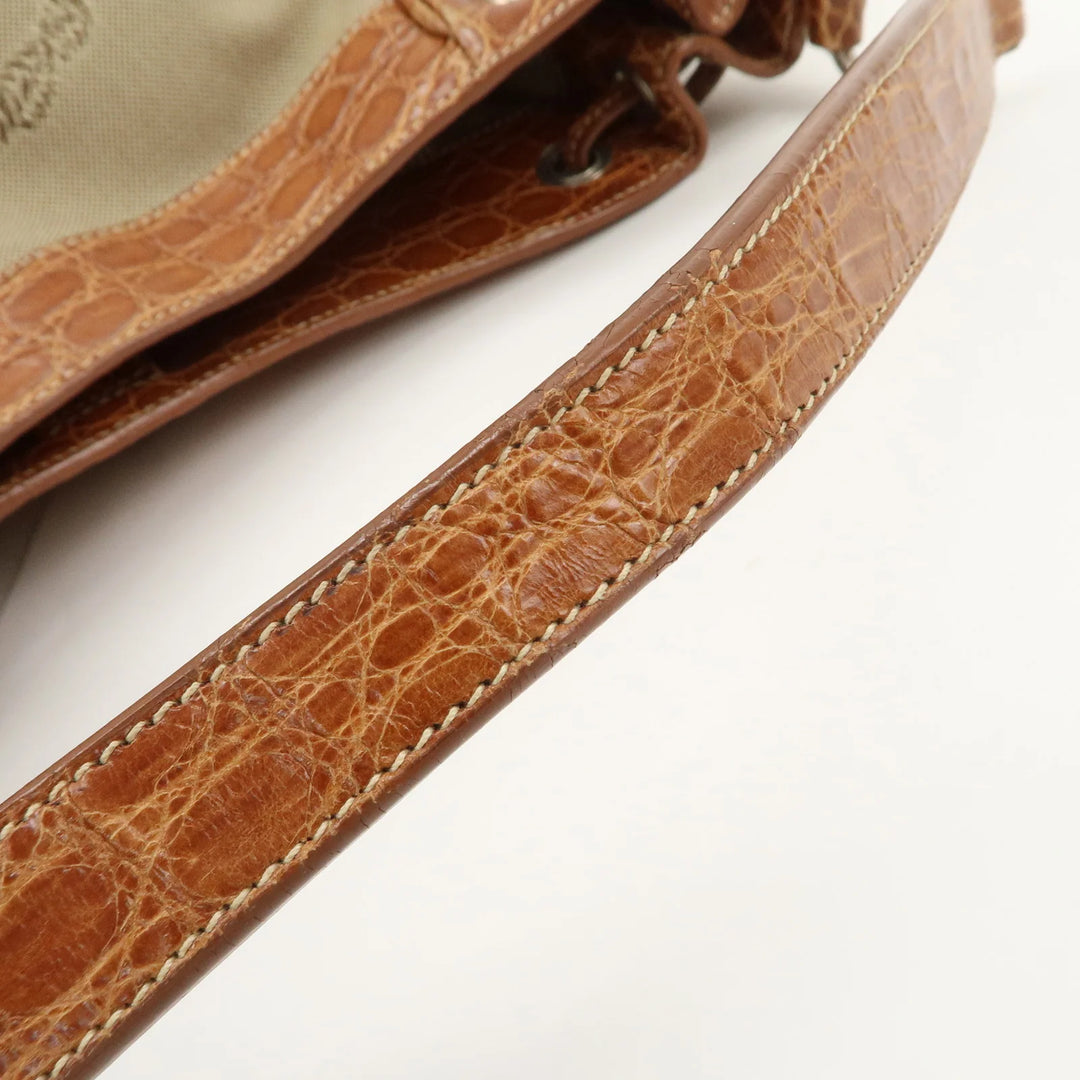 PRADA Logo Jacquard Canvas Embossed Leather Shoulder Bag BR34333
