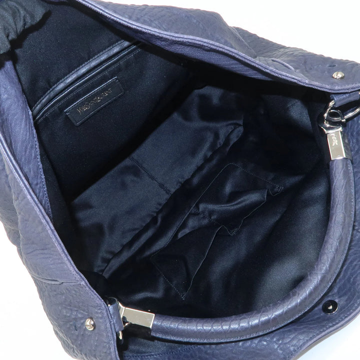 SAINT LAURENT Leather One Shoulder Bag Hand Bag Navy Silver HDW