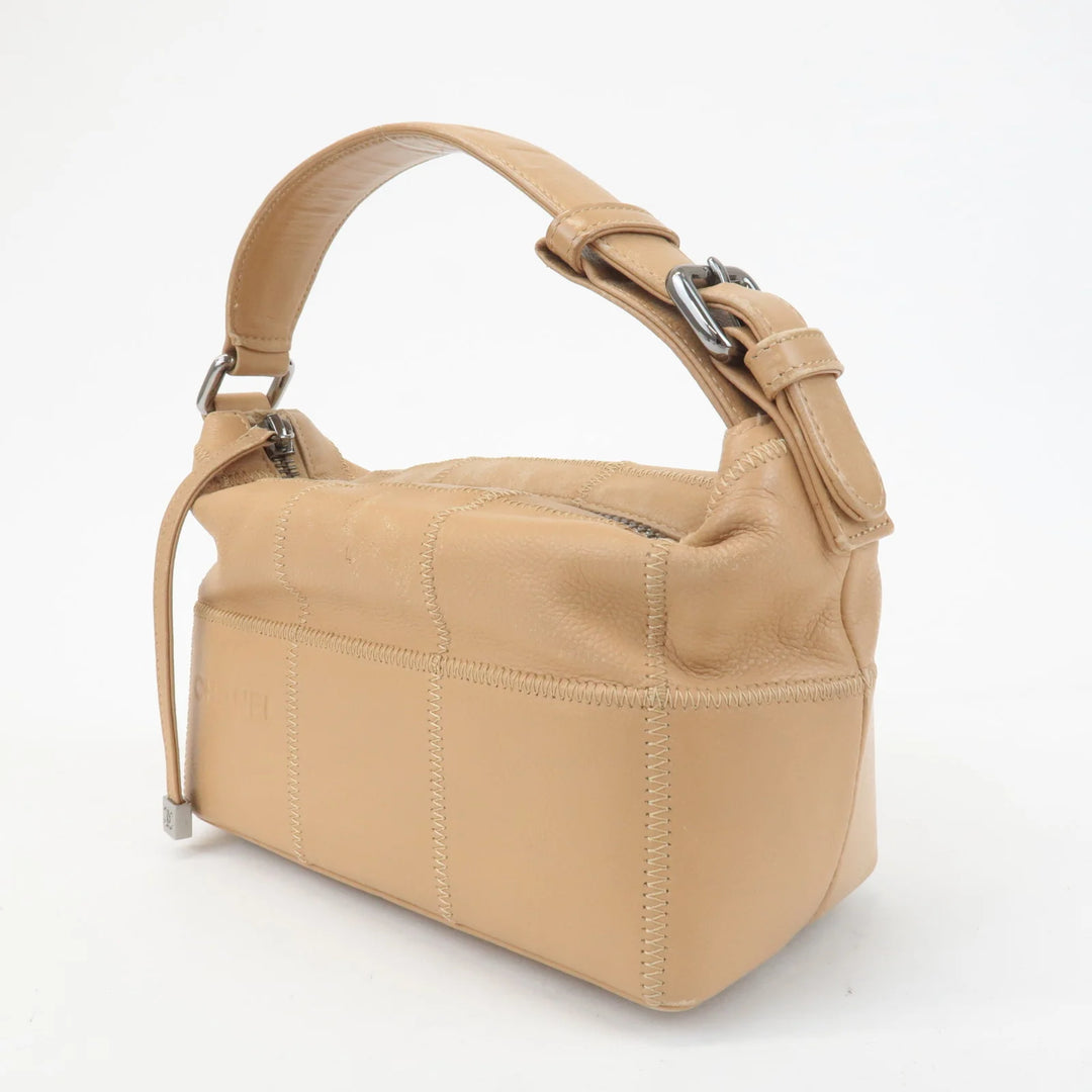 CHANEL Chocolate Bar Wild Stitch Leather Hand Bag Beige Used