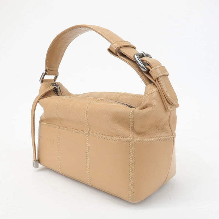 CHANEL Chocolate Bar Wild Stitch Leather Hand Bag Beige Used