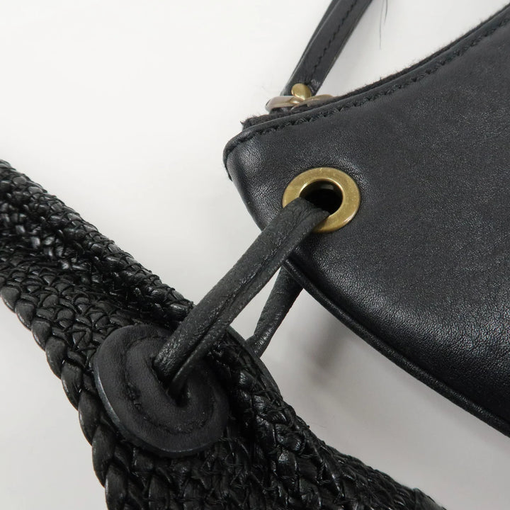 GUCCI Logo Leather Hobo Bag Shoulder Bag Hand Bag Black 204990 Used