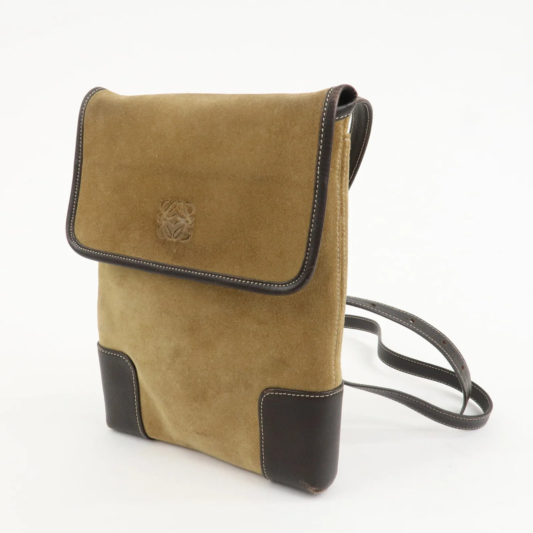 LOEWE Anagram Suede Leather Shoulder Bag Crossbody Bag Brown