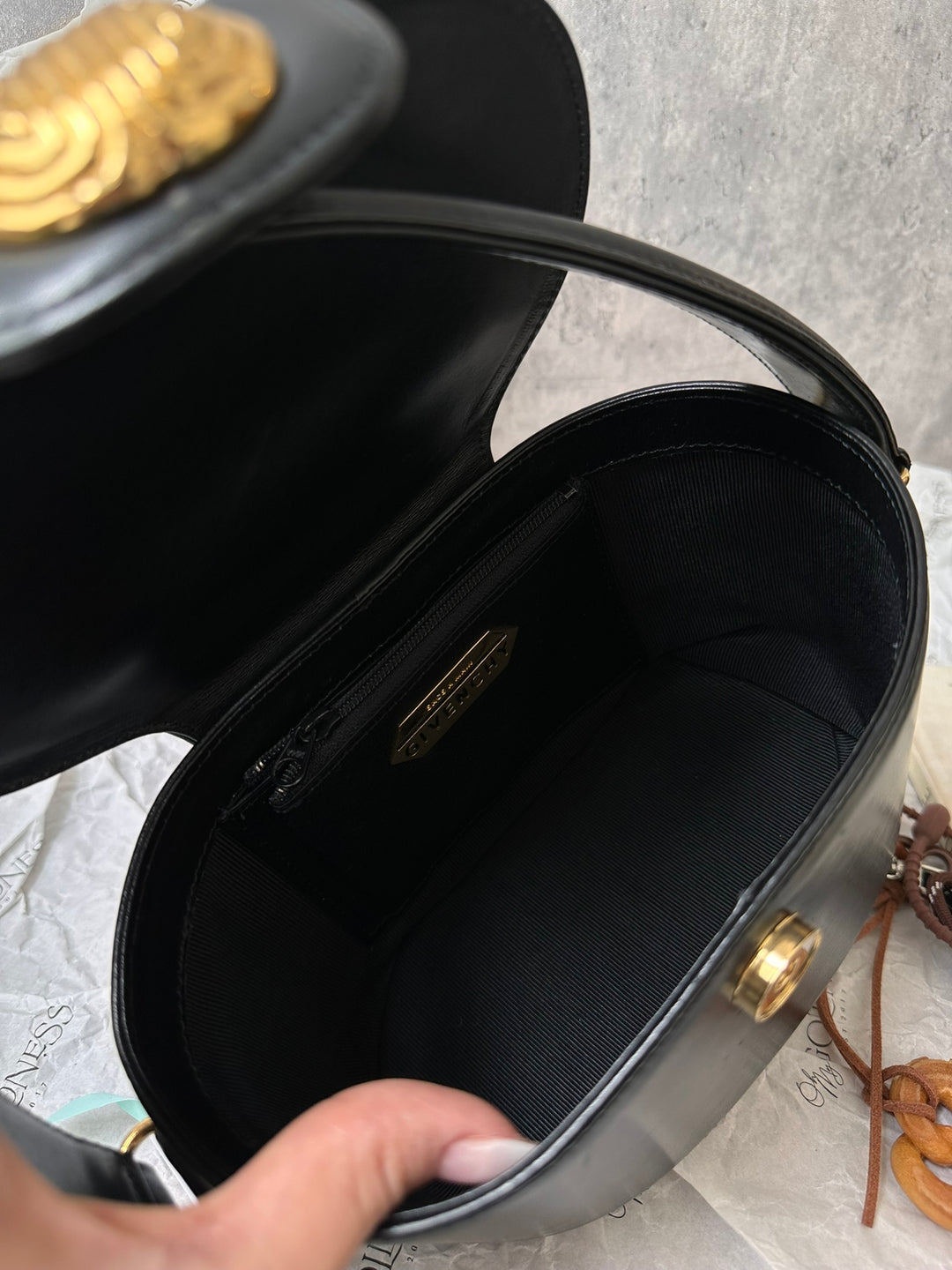 GIVENCHY Vintage Gold Emblem Leather Box Bag with Interchangeable Closure